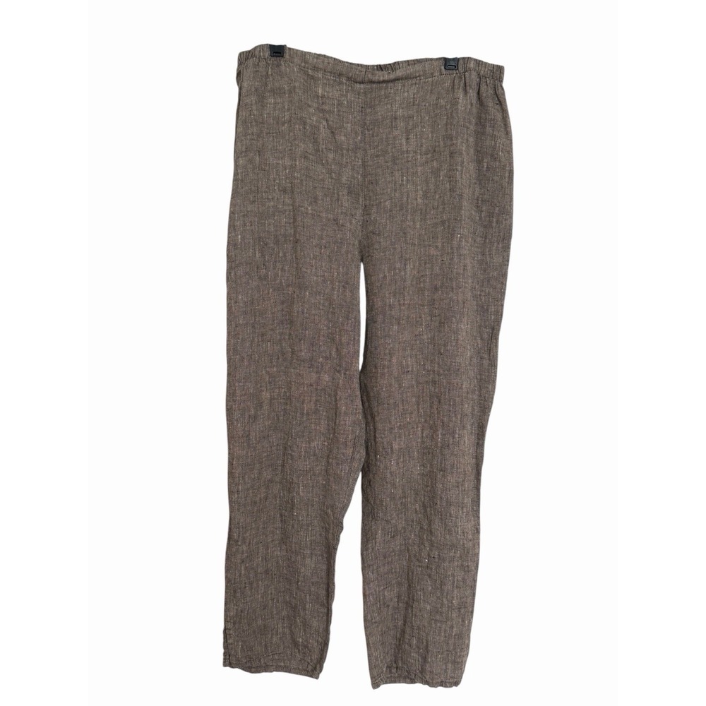 FLAX Linen Pants Womens Medium Brown Elastic Waist Lagenlook Boho #CC11-1